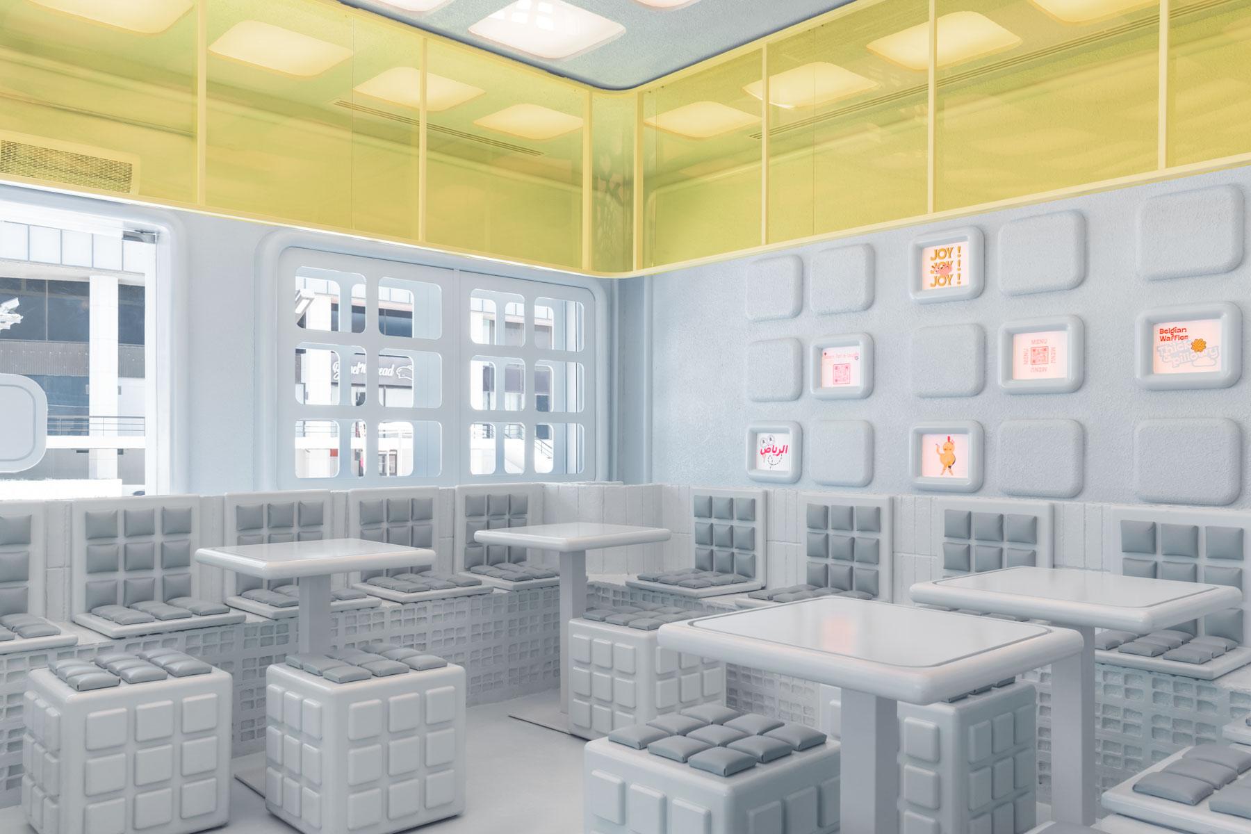 Masquespacio designed Novu Waffle brings a fun and futuristic café to Riyadh 